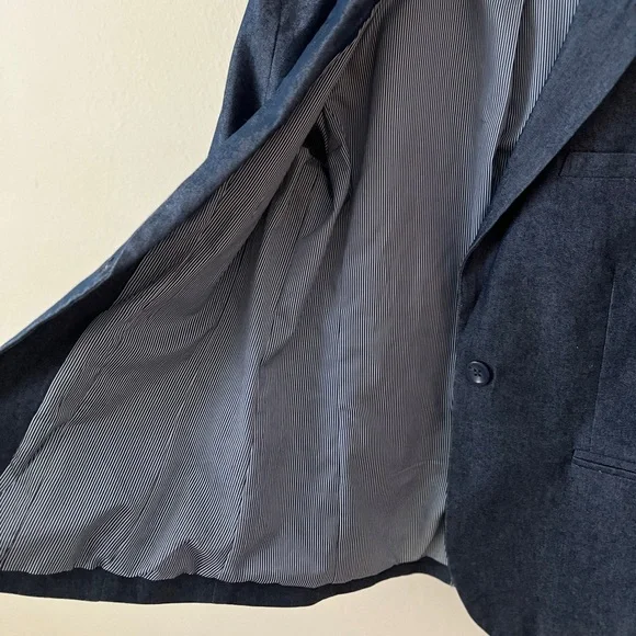 Gap Navy Blue Denim Pinstripe Lined Single Button Collared Fit & Darted Blazer 8 - Picture 4 of 12